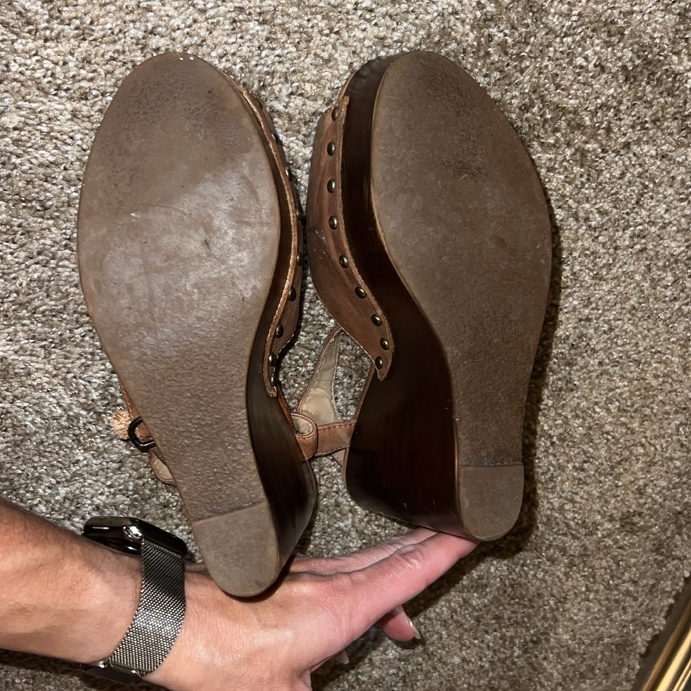 Steve Madden brown wooden platform wedge sandals leather upper style Wachme 8.5 - Picture 10 of 14